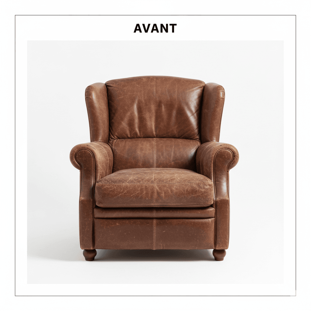Fauteuil en cuir restauré - Avant restauration